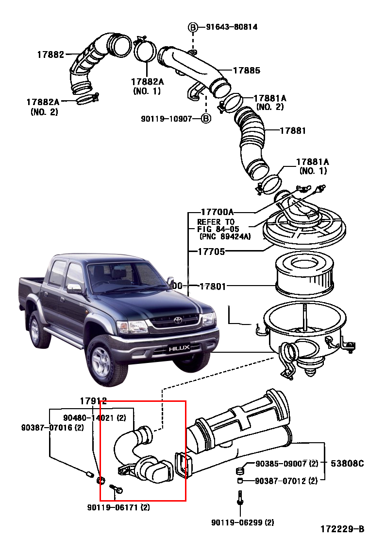 ท่อกรองอากาศ TOYOTA HILUX TIGER 2003 D4D ข้อต่อ ตัวล่าง 121550