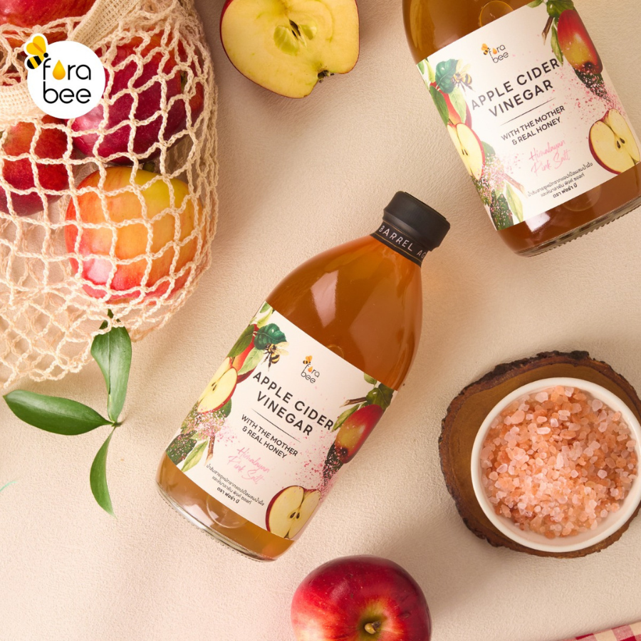 Fora bee Apple Cider Vinegar with honey (ACV) 500 ml. น้ำส้มสายชูหมัก จากแอปเปิ้ล ผสมน้ำผึ้ง 3 รสชาติ มี mother เครื่องดื่มสุขภาพ ฮาลาล