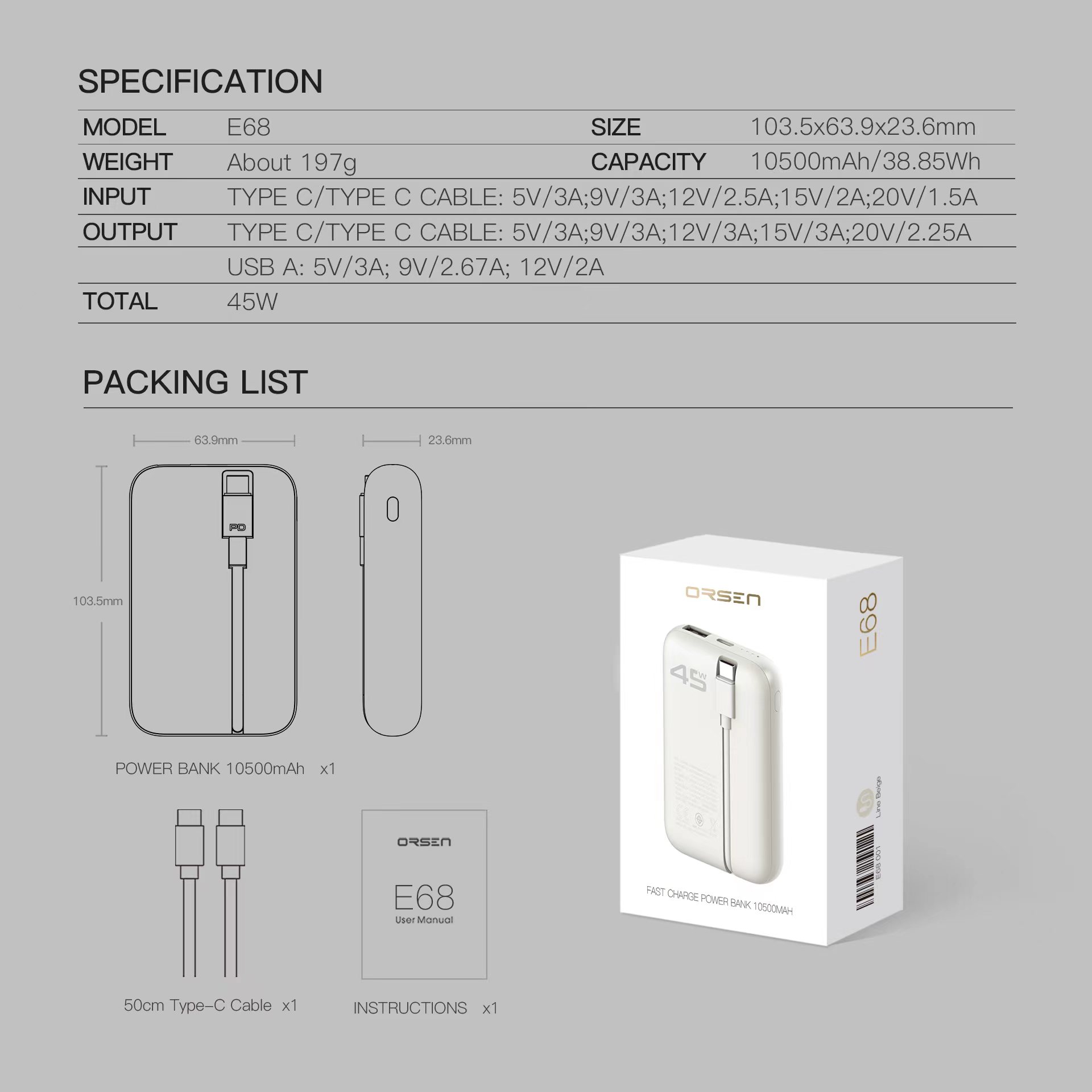 ELOOP/ORSEN E68 10500mAh