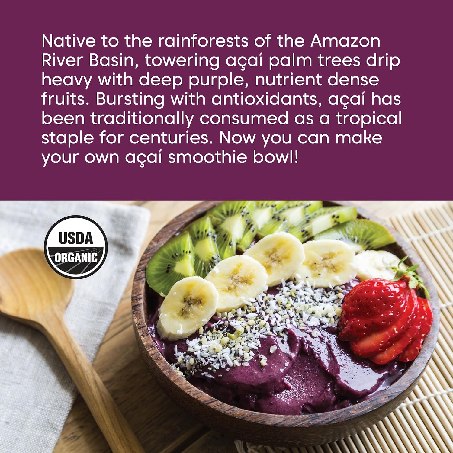 Wilderness Poets Brazilian Acai Berry Powder ขนาด 99 กรัม ผงอาซาอิ แช่เเข็ง ออร์แกนิก ผสมกับเครื่องดื่มสมูทตี้ ของหวาน หรือ ใส่เป็นท็อปปิ้งได้