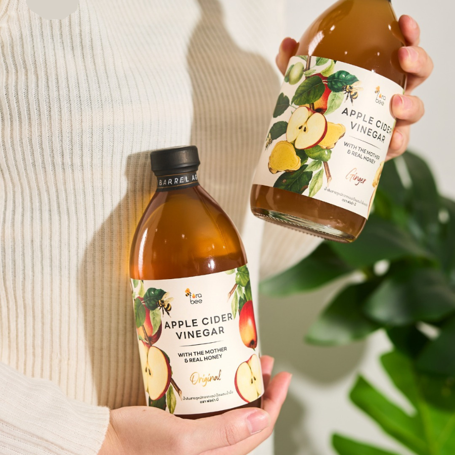 Fora bee Apple Cider Vinegar with honey (ACV) 500 ml. น้ำส้มสายชูหมัก จากแอปเปิ้ล ผสมน้ำผึ้ง 3 รสชาติ มี mother เครื่องดื่มสุขภาพ ฮาลาล