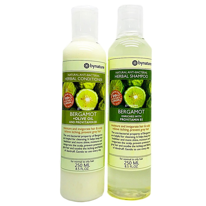 แชมพูมะกรูด+ครีมนวดผม มะกรูดผสมน้ำมันมะกอกสูตรธรรมชาติ bynature/ Bergamot + Olive Oil Hair Conditioner & Bergamot Herbal Shampoo