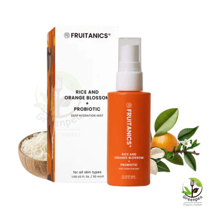 FRUITANICS RICE AND ORANGE BLOSSOM + PROBIOTIC ขนาด 50 ml. สเปรย์ผิวหน้า สูตรข้าวและดอกส้ม + โปรไบโอติก ให้ความชุ่มชื้น ก่อนแต่งหน้า