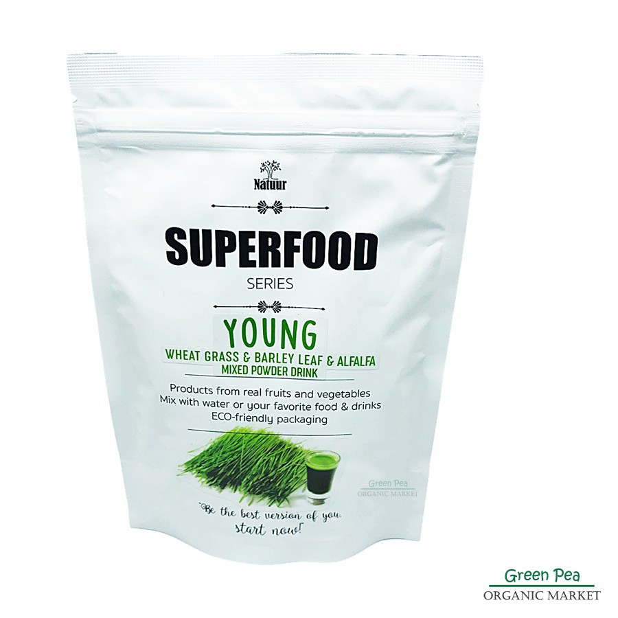 NATUUR YOUNG 150g. เครื่องดื่มต้นอ่อนข้าวสาลีผสมใบอ่อนข้าวบาร์เลย์และอัลฟัลฟ่าผง