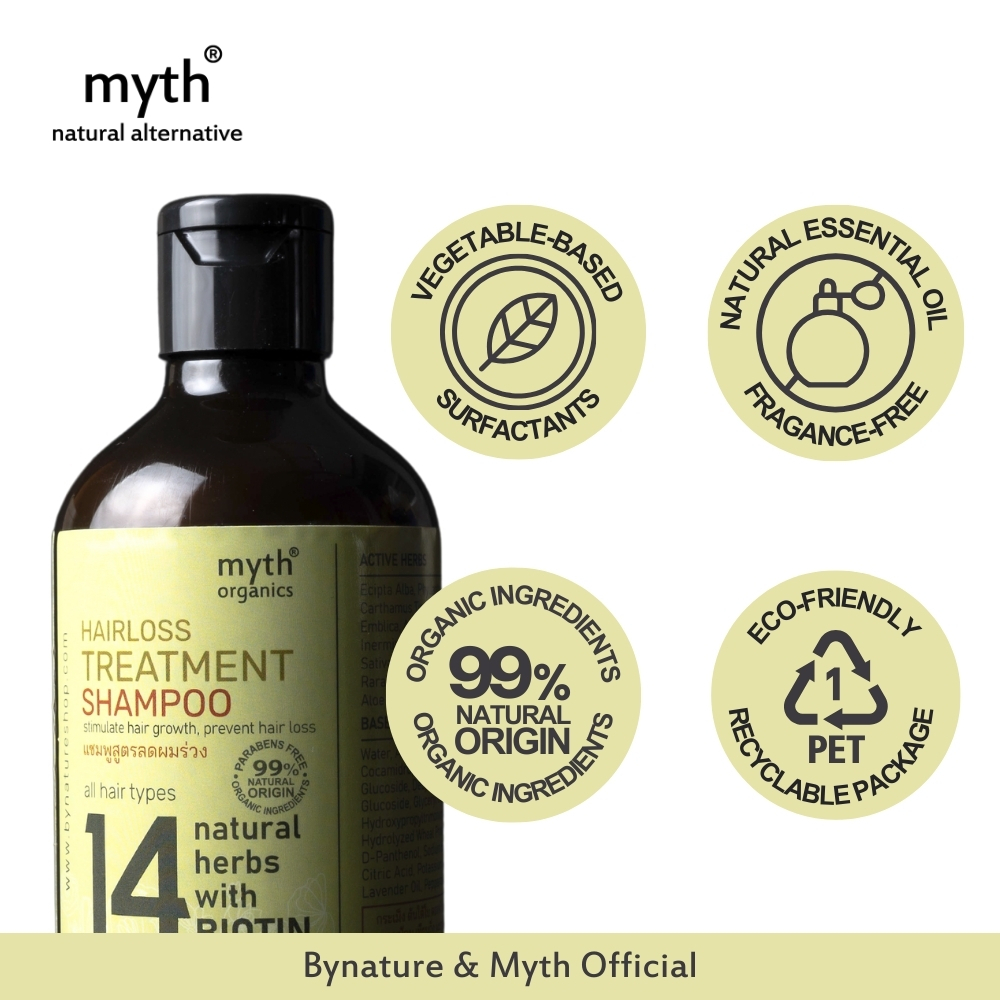 myth แชมพูสูตรลดผมร่วงจากสมุนไพร 14 ชนิด 14 Hairloss Treatment Shampoo ขนาด 250 ml ดูแลปัญหาผมหลุดผมร่วง และเพิ่มการสร้างเส้นผมใหม่ มิธ