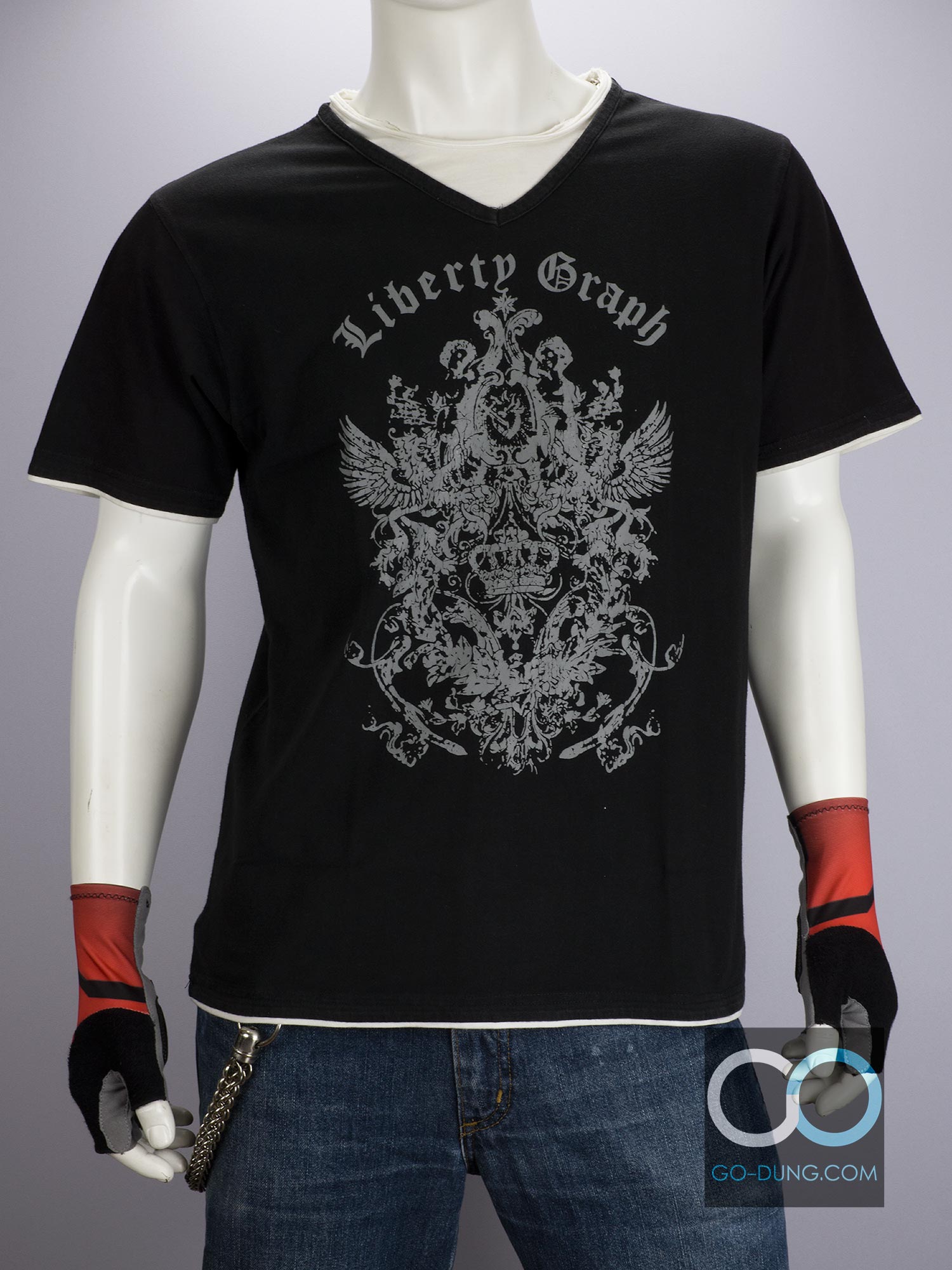 เสื้อยืดมือสอง ผ้า 100 คอตตอน XLOMIE : LIBERTY GRAPH เสื้อชั้นเดียว แขน/คอ 2 ชั้น