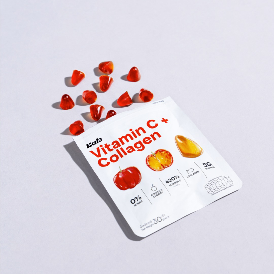 Kals Jelly Acerola Cherry Collagen Vitamin C กัมมี่ เยลลี่ คอลลาเจน วิตามินซี รสอะเซโรล่าเชอร์รี่ 30 กรัม ไม่มีน้ำตาล ทานได้ทั้งวัน แคลส์