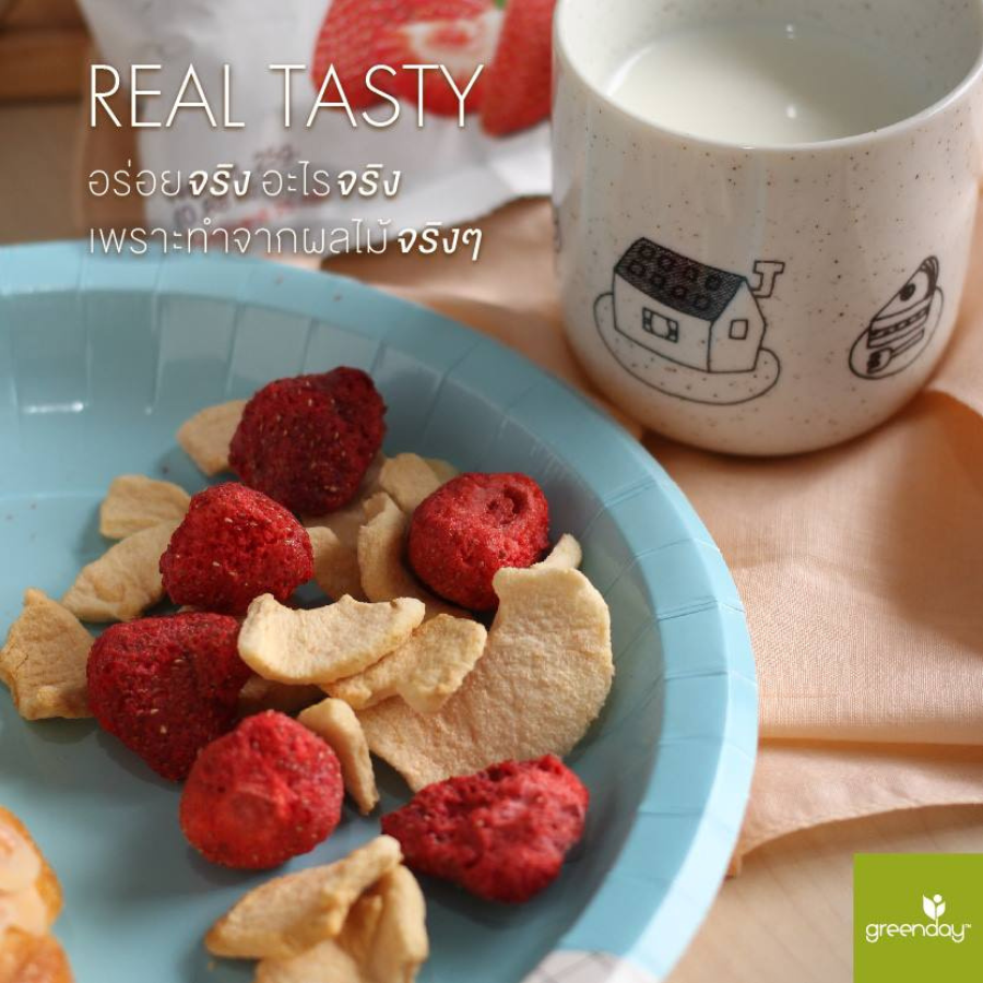 Greenday Crispy Strawberry & Apple สตรอเบอร์รี่ และ แอปเปิ้ล กรอบ ขนาด 25 กรัม ผลไม้กรอบ ทำจากผักแท้ GlutenFree ฮาลาล กรีนเดย์