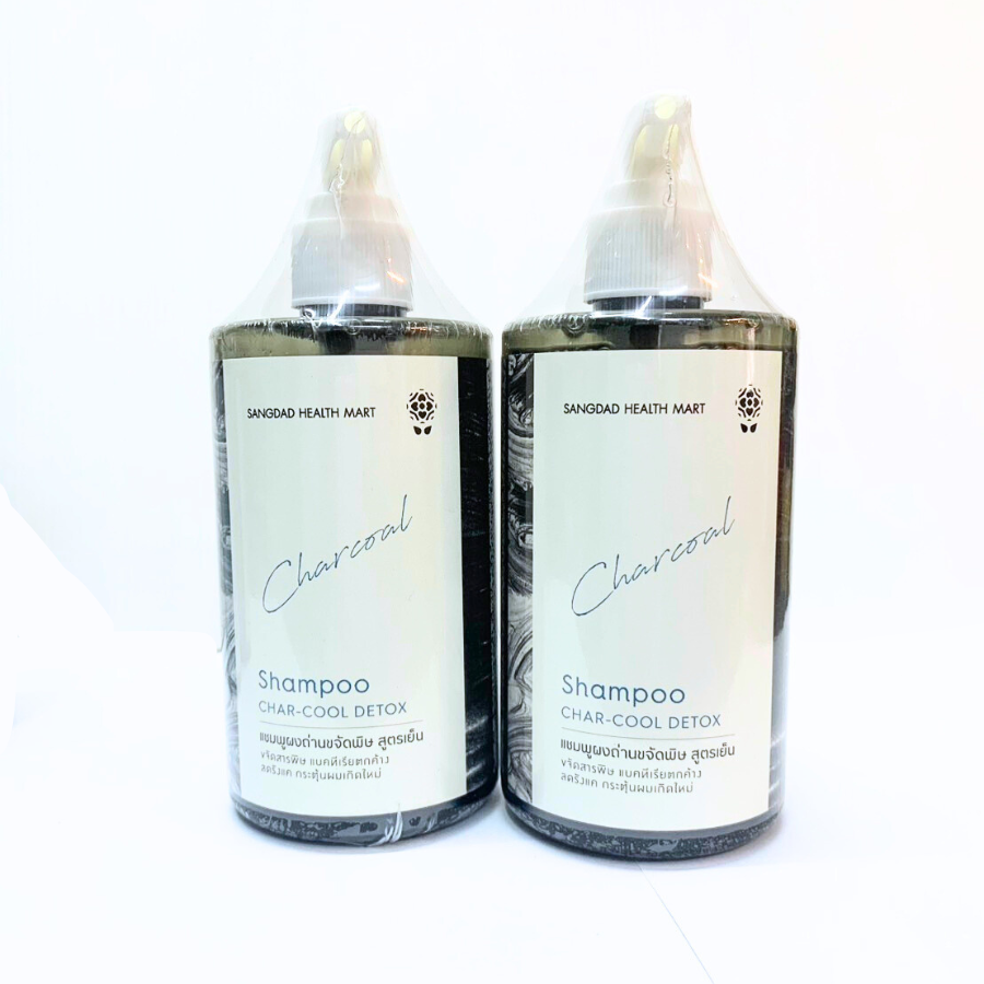 Sangdad Health Mart Shampoo Char Cool Detox แชมพูผงถ่าน สูตรเย็น 300 ml. กลิ่นหอม มาจากธรรมชาติ Free Paraben