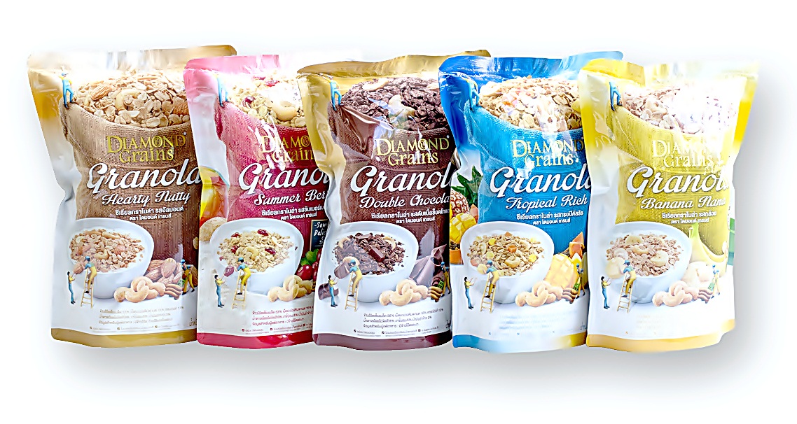 diamondgrains กราโนล่า คลีน 500กรัม ครบรส บรรจุถุงใหญ่ซองซิปล็อค รักษาคุณภาพ