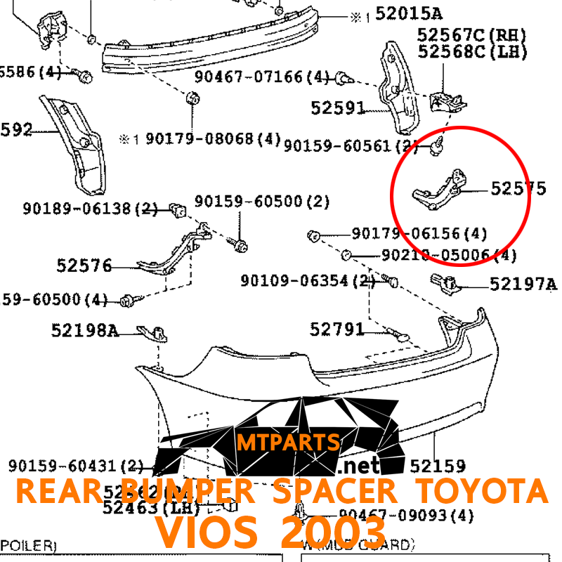 พลาสติกยึดกันชนหลัง TOYOTA SOLUNA VIOS 2003 NCP42 วีออส ขายึดกันชน กันชนพลาสติกล็อกกันชน