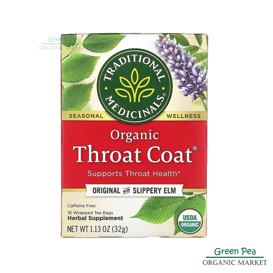 Traditional medicinals Throat Coat ชาสมุนไพร ออร์แกนิค บรรเทาอาการเจ็บคอ กล่อง 16ซอง ,