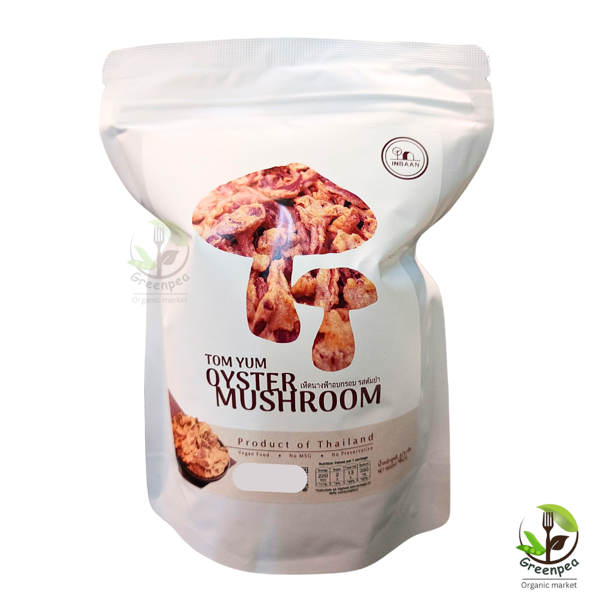 INBAAN เห็ดนางฟ้า อบกรอบ รสต้มยำ ขนาด 40 กรัม หอมเครื่องต้มยำ อร่อยกรุบกรอบ Tom Yum Oyster Mushroom
