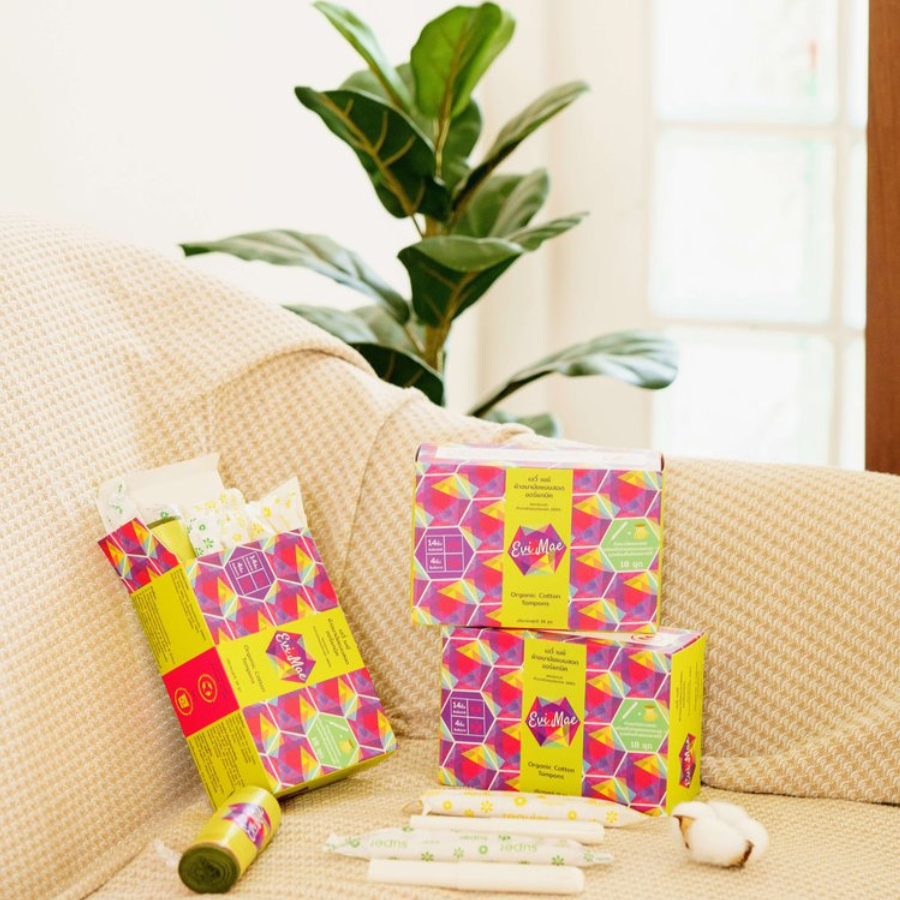Evi Mae Cotton Tampons Organic ผ้าอนามัย แบบสอด ออร์แกนิค พร้อมถุงทิ้ง 18 ชุด พกพาสะดวก ใส่เล่นน้ำได้ สบาย มั่นใจ