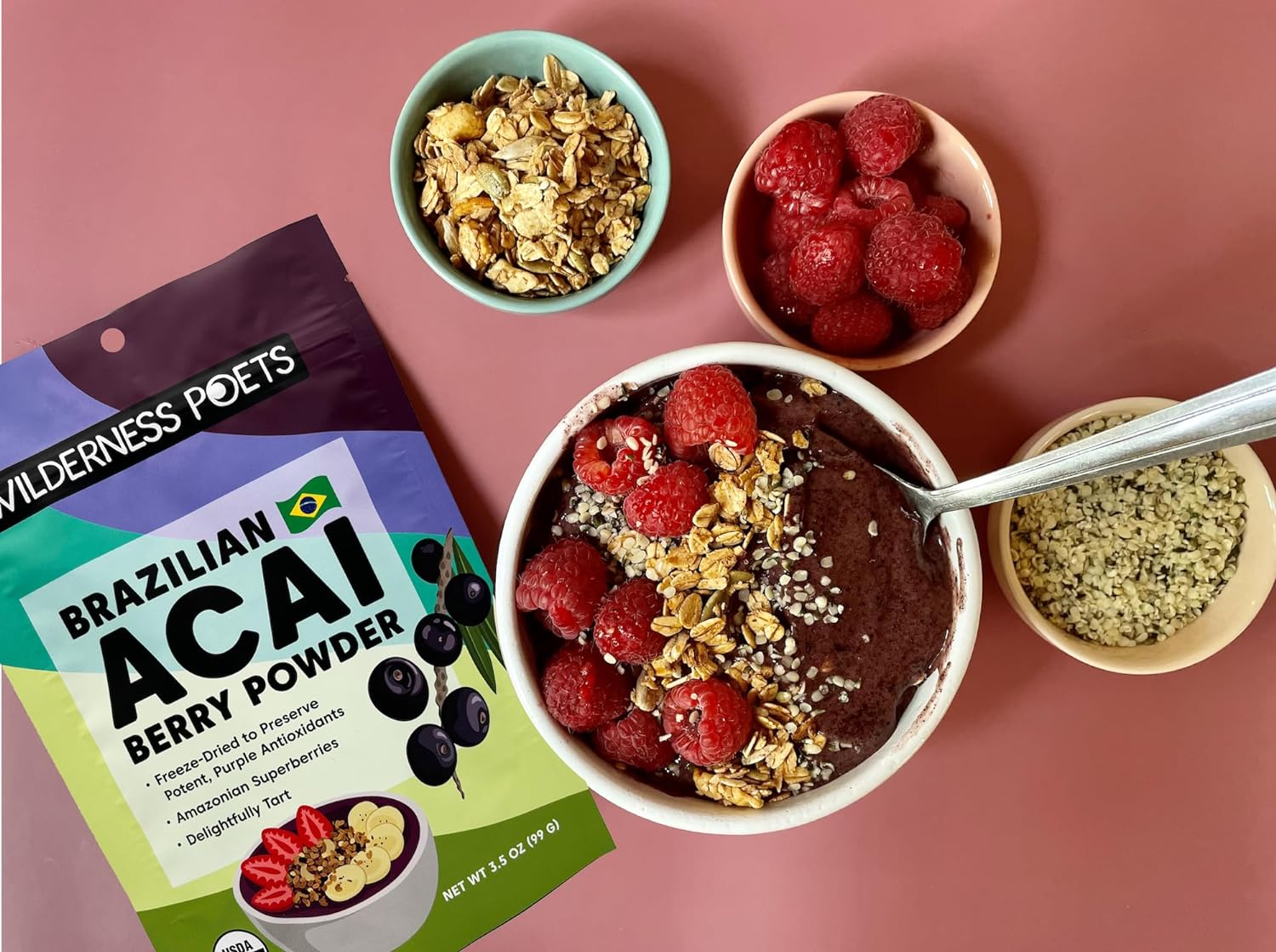 Wilderness Poets Brazilian Acai Berry Powder ขนาด 99 กรัม ผงอาซาอิ แช่เเข็ง ออร์แกนิก ผสมกับเครื่องดื่มสมูทตี้ ของหวาน หรือ ใส่เป็นท็อปปิ้งได้