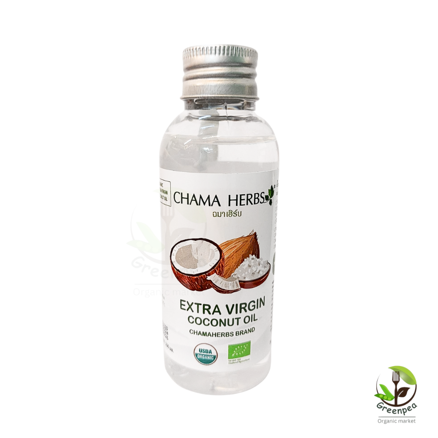 Chama Herbs ฉมาเฮิร์บ Extra Virgin Coconut Oil น้ำมันมะพร้าว ธรรมชาติ อินทรีย์ สกัดเย็น ขนาด 100 ml. ทานง่าย บำรุงผิวได้
