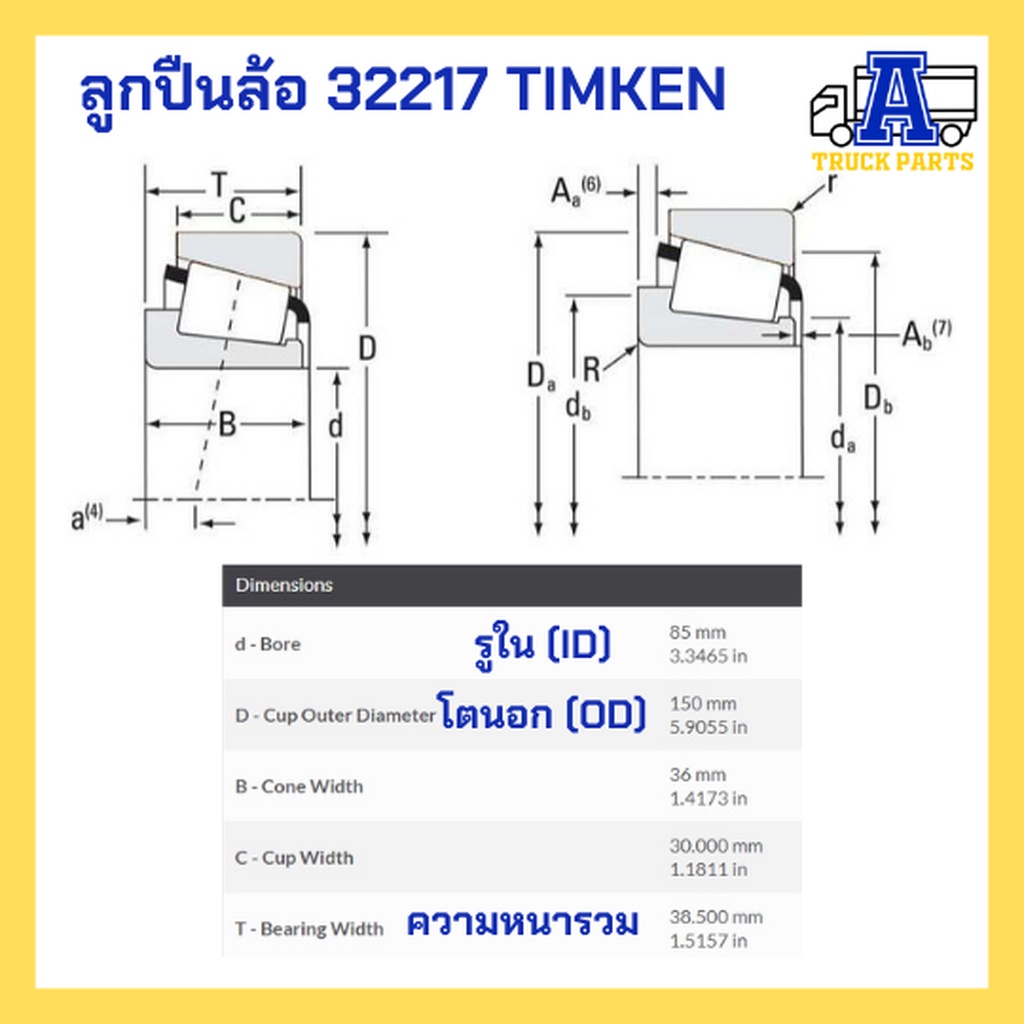 ลูกปืนล้อรถบรรทุก TIMKEN ลูกปืนล้อรถสิบล้อ ลูกปืนเพลาล้อ ลูกปืนเพลาพ่วง