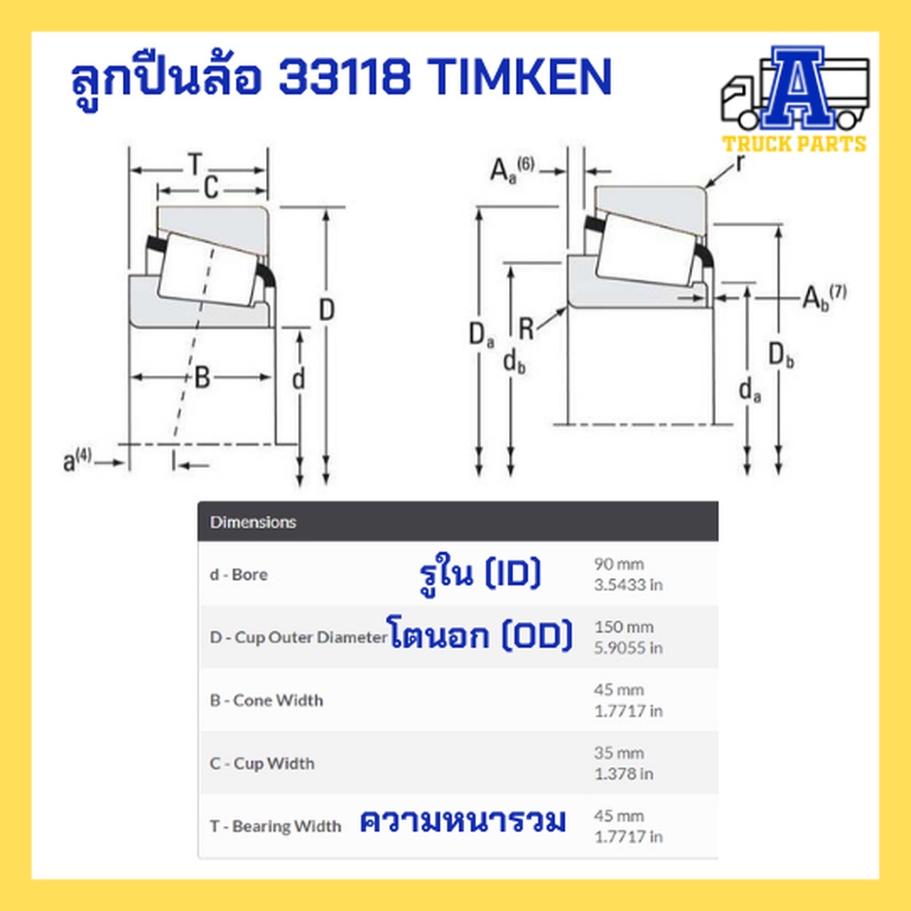 ลูกปืนล้อรถบรรทุก TIMKEN ลูกปืนล้อรถสิบล้อ ลูกปืนเพลาล้อ ลูกปืนเพลาพ่วง