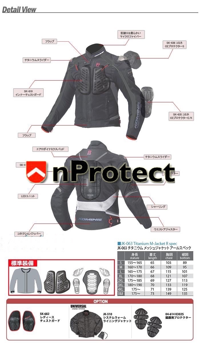 เสื้อการ์ด KOMINE JK-063 Titanium Mesh Jacket R-Spec 2015