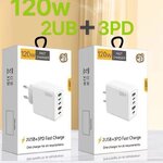 หัวชาร์จ 2USB+3PD 120W Fast Charge ขากลม