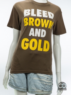 เสื้อยืดมือสอง PORT AND COMPANY : BLEED BROWN AND GOLD ผ้าบาง ผ้า 50/50